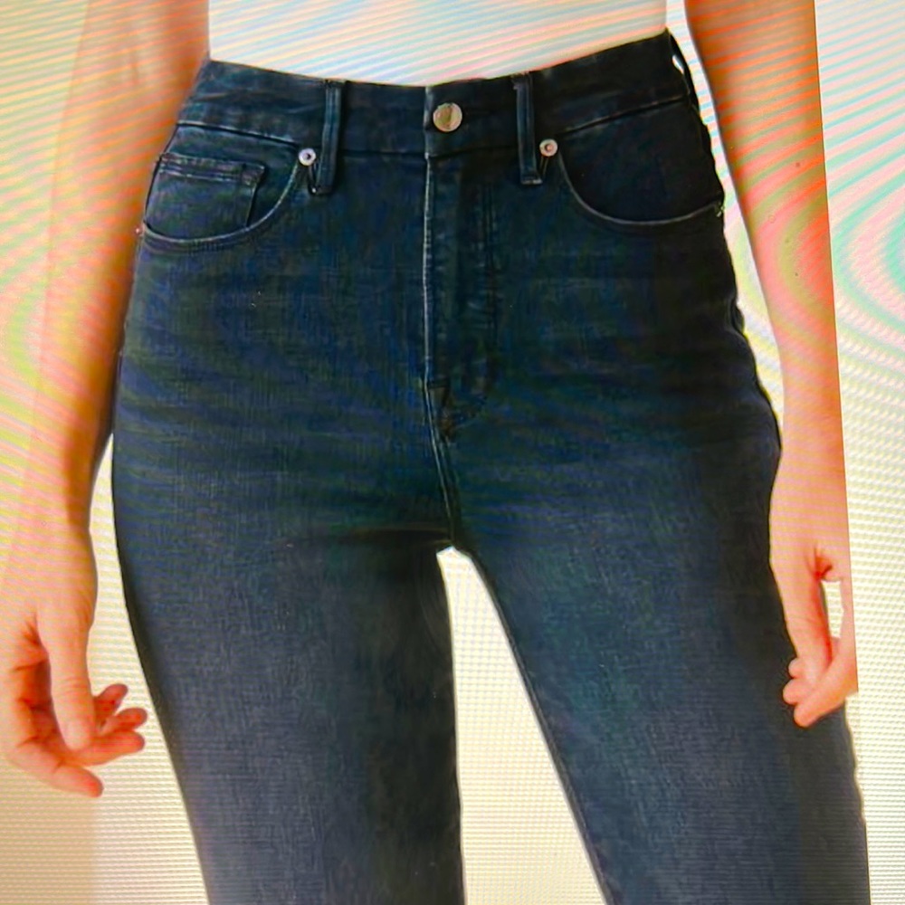 Good American Jeans Good Waist Crop Raw Hem, Dark Blue 8/29